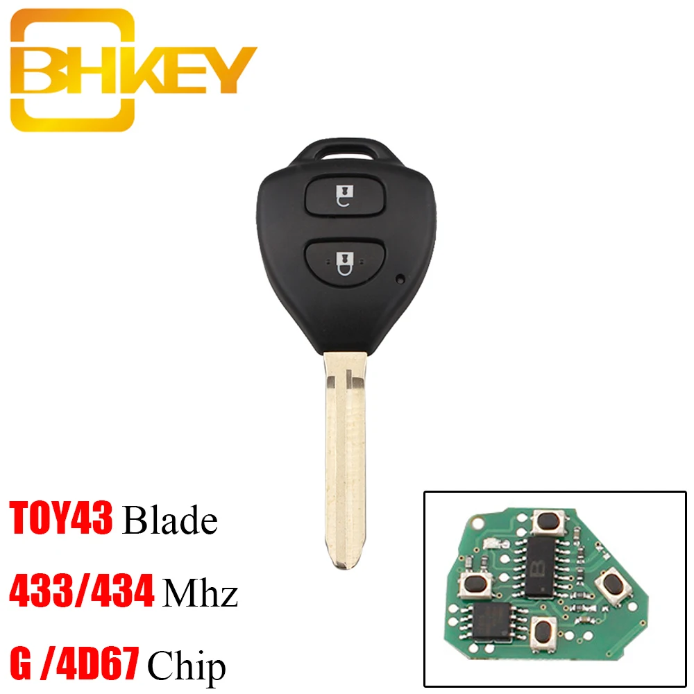 BHKEY 2Buttons Daljinski Ključ Vstop brez ključa G/4D67 Čip opcija Za Toyota Camry Corolla Prado RAV4 Vios Hilux Yaris 433MHz Avto ključ
