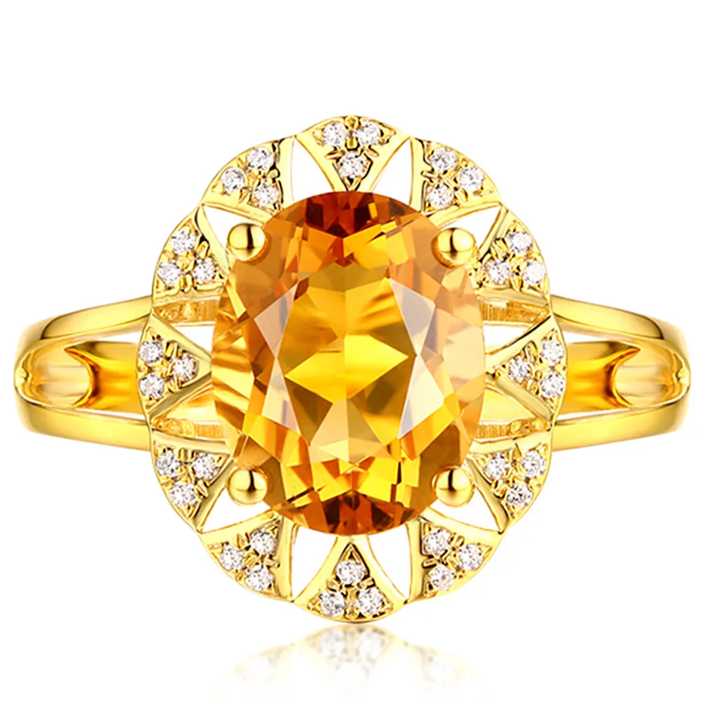 Big citrine dragih kamnov cirkon diamanti Obroči za ženske kristalno 14k zlato barvo stranka luksuzni nakit, dragulji, bague moda darila