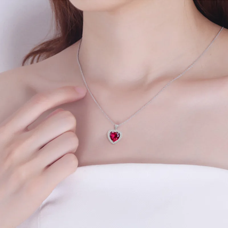 BIJOX ZGODBA 925 sterling srebrna ogrlica s srcem obliko ruby cirkon obesek fine nakit za ženske, poroko, obletnico stranke