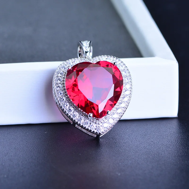 BIJOX ZGODBA 925 sterling srebrna ogrlica s srcem obliko ruby cirkon obesek fine nakit za ženske, poroko, obletnico stranke