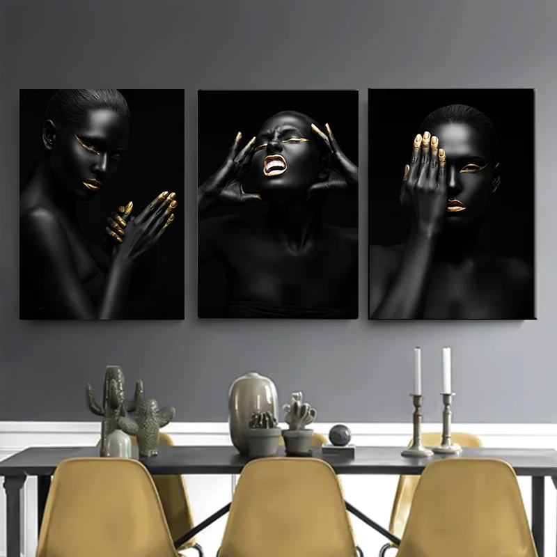 Black Ženske, Slike na Platnu Skandinavskih Afriške Dekleta Gola Plakati in Tiskanje Wall Art Slike za Dom Dekor Cuadros
