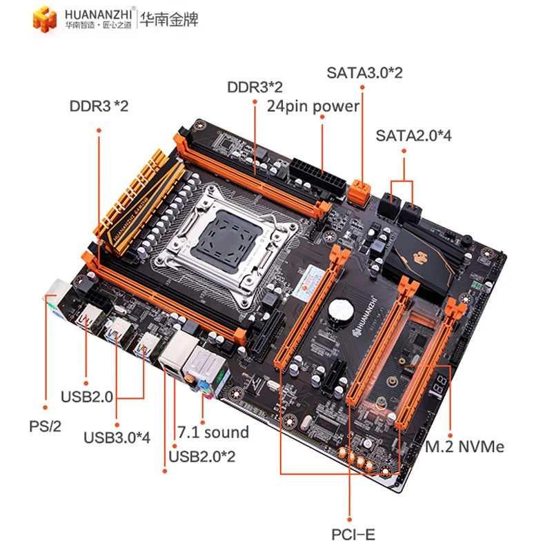 Blagovne znamke matični plošči nastavite na prodajo HUANANZHI deluxe X79 matično ploščo z M. 2 NVMe CPU Xeon E5 2650 C2 hladilnik z RAM-a, 16 G(4*4G) RECC