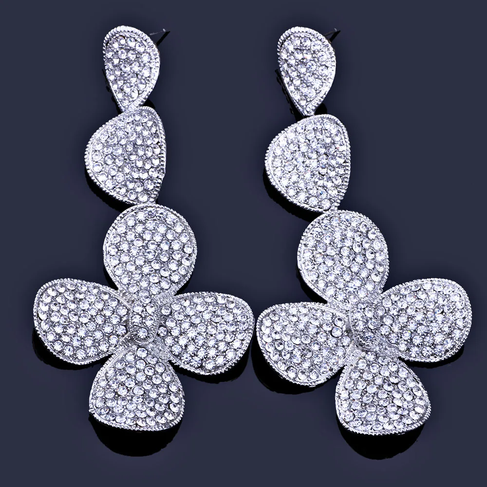 Blagovne znamke Modno oblikovanje kristalno Jasno Nosorogovo Cvet uhani Visijo dolge poročni uhani za ženske