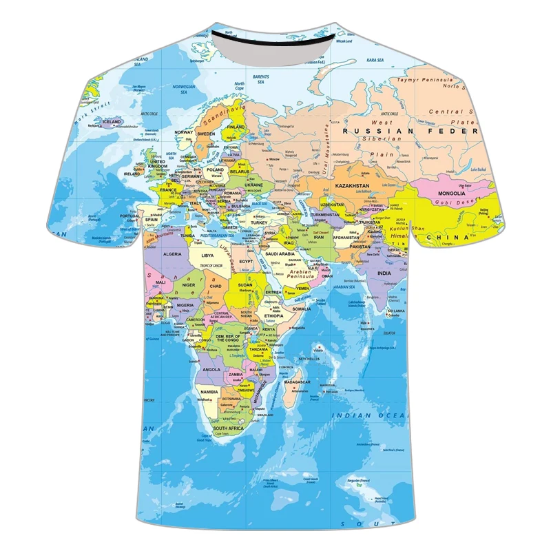 Blagovne znamke Wereld Kaart T-shirt Grappige T-majice Zomer Način Anime Tshirt 3D T-shirt Heren Kleding Vrhovi Tees 2019 nieuwe