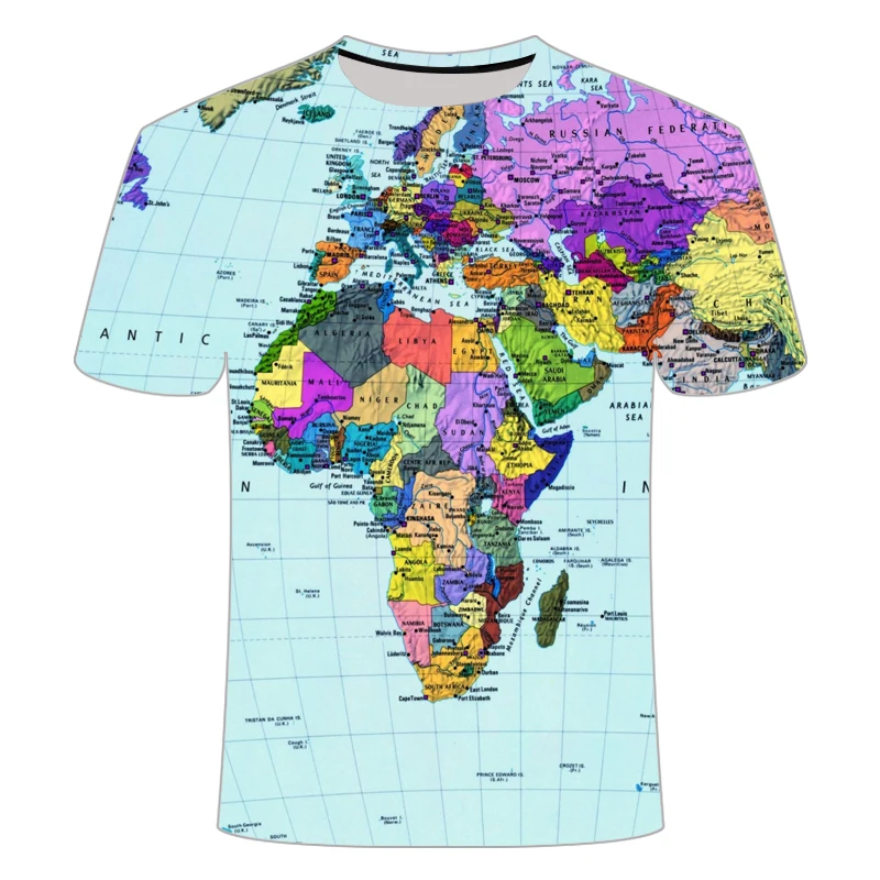 Blagovne znamke Wereld Kaart T-shirt Grappige T-majice Zomer Način Anime Tshirt 3D T-shirt Heren Kleding Vrhovi Tees 2019 nieuwe