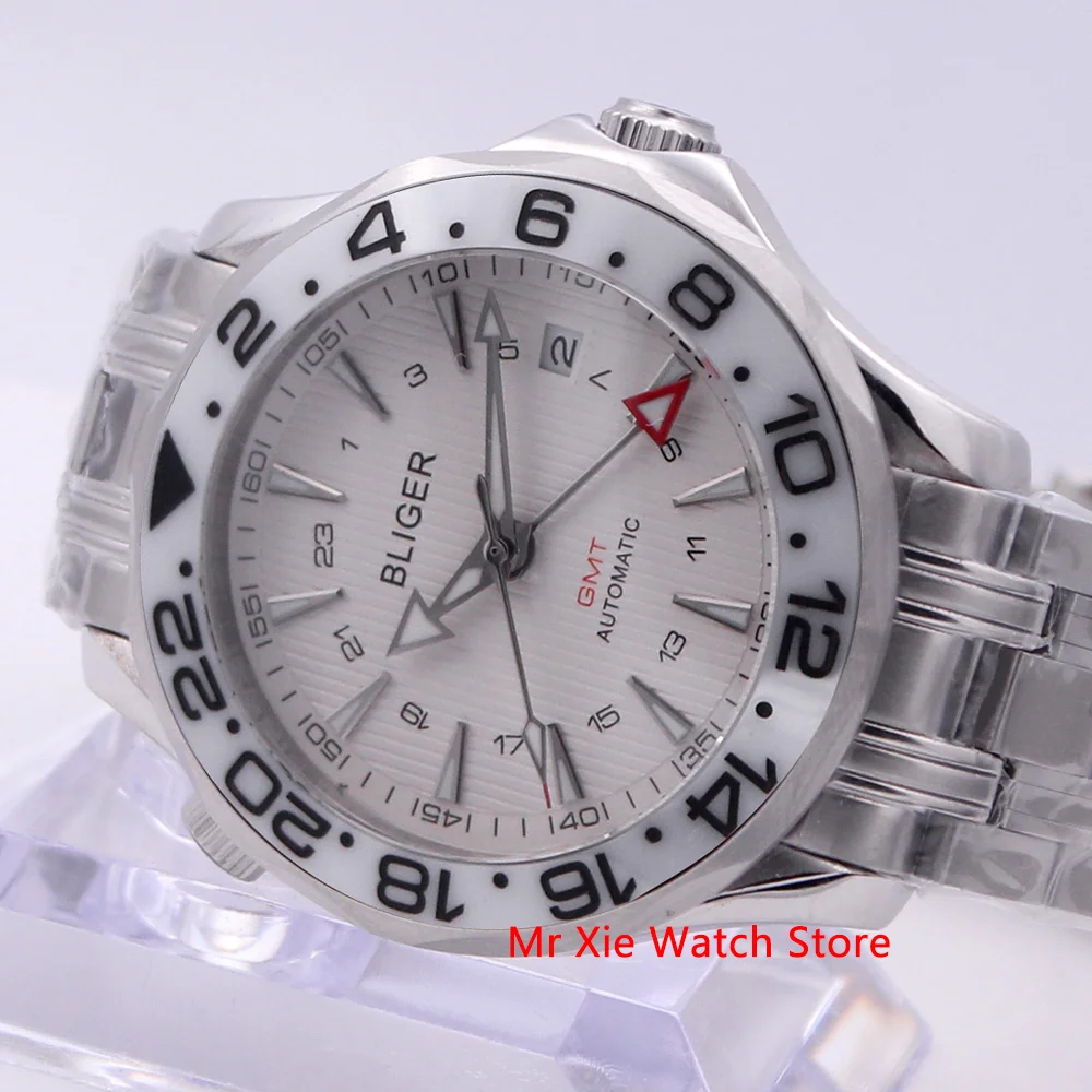 Bliger 41mm Avtomatsko Mehansko uro Moških Luksuzni Sapphire Kristalno Keramične Plošče GMT Watch Svetlobna Nepremočljiva ročno uro Moški