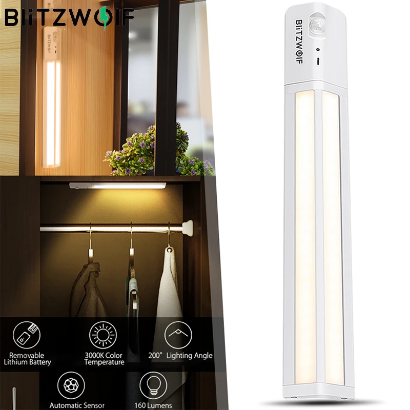 BlitzWolf BW-LT8 senzor gibanja, led luči, svetilka led omaro, kuhinja svetlobe smart lučka 3000K, razsvetljava omare, spalnice nočne luči