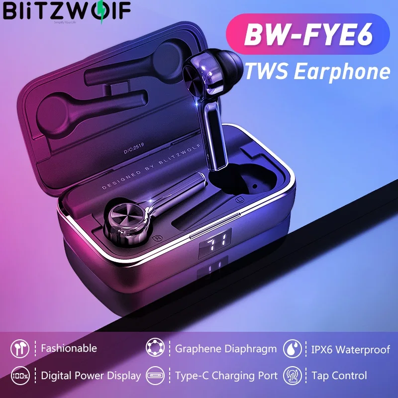 BlitzWolf V uho Brezžične Slušalke TWS Brezžični Touch kontrole Graphene membranski Tip-C Polnjenje v Realnem času Baterije Čepkov