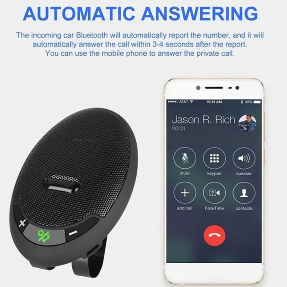 Bluetooth 5.0 kompletom za Prostoročno sončnega posnetek Wireless Audio Sprejemnik za Samodejni Sprejem Telefon Glasen Zvočnik Predvajalnik Glasbe Oddajnik