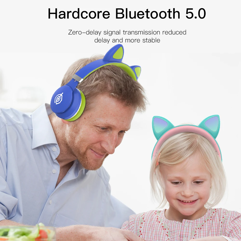 Bluetooth Slušalke Mačka Ušesa slušalke Darilo za Otroka z LED Podpira TF kartice Srčkan Slušalke Brezžične Slušalke LED Slušalke