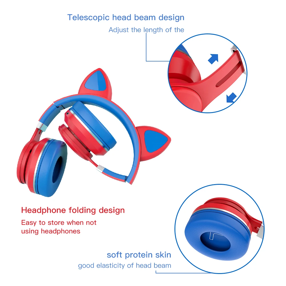 Bluetooth Slušalke Mačka Ušesa slušalke Darilo za Otroka z LED Podpira TF kartice Srčkan Slušalke Brezžične Slušalke LED Slušalke