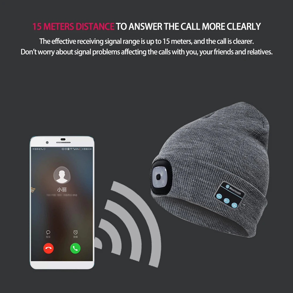 Bluetooth Slušalke Zimska Kapa Stereo Led Luči Phonecall Mobilni Telefon Moda Prenosni Bluetooth Skp