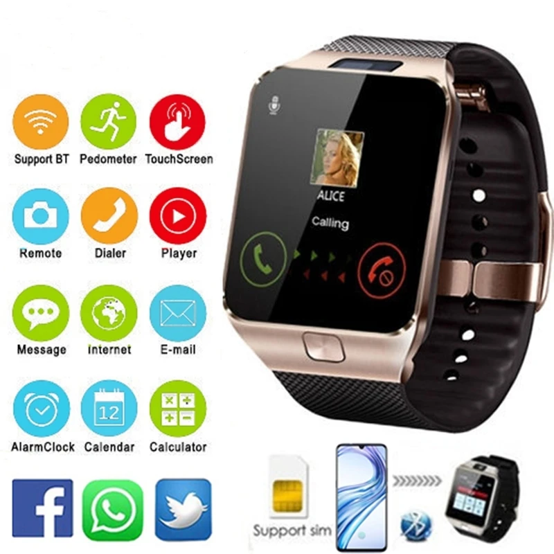 Bluetooth Smart Watch moških android telefon bluetooth Watch Nepremočljiva Kamera Kartica Sim Smartwatch Klic Zapestnico Watch DZ09
