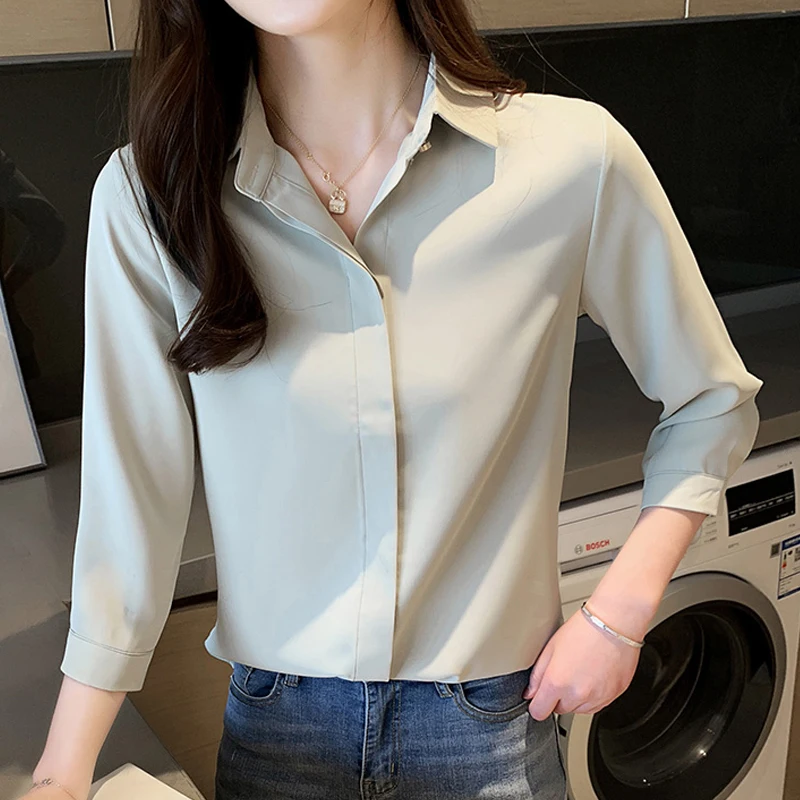 Blusas Mujer 2020 Jeseni Mode Priložnostne Plus Velikost Gumb Jopico Majica za Ženske Trdna Šifon Bluzo Ženske, Dame Vrhovi 10551