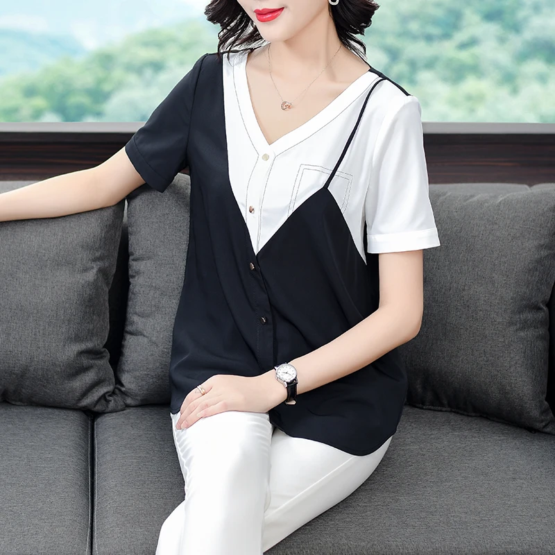 Blusas Plus Velikost Womens Vrhovi Bluze Proti-vrat korejski Modnih Oblačil Poletje Urad Dama Srajce 2021 Priložnostne Šifon Bluzo 10043