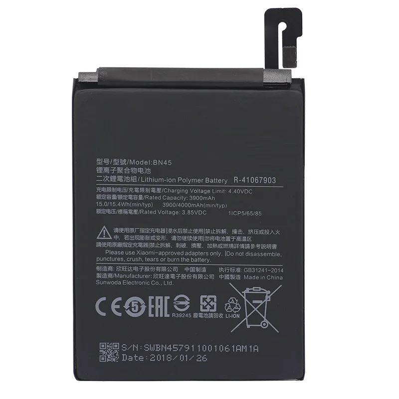 BN45 Mobilnega Telefona Baterije Za Xiaomi Mi Opomba 2 Redmi Opomba 5 Nadomestna Baterija Visoke Zmogljivosti 3900mAh