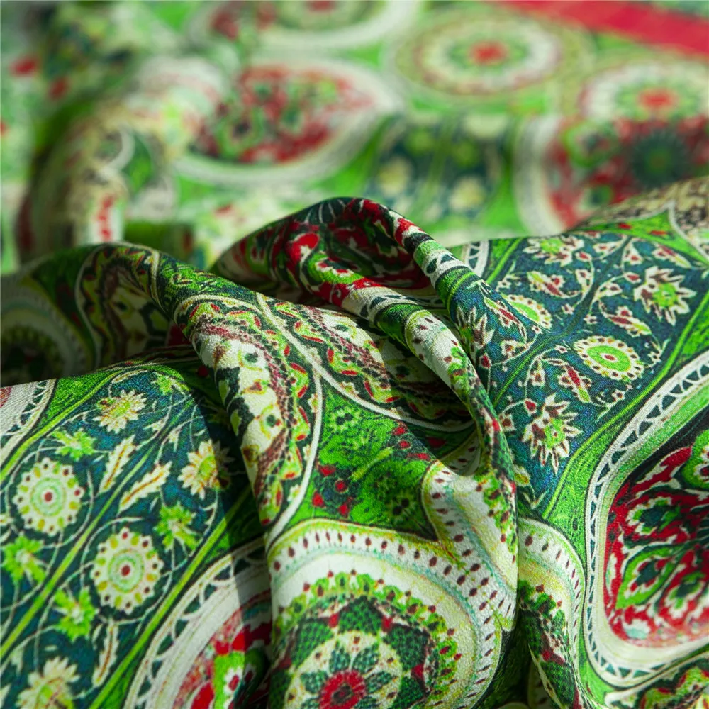 Boemski stil natisnjeni rdeče in zeleno cvetno čiste svile krep de chine tkanine,šivanje za krilo,obleka,srajca,bluza,obrti, ki jih dvorišču