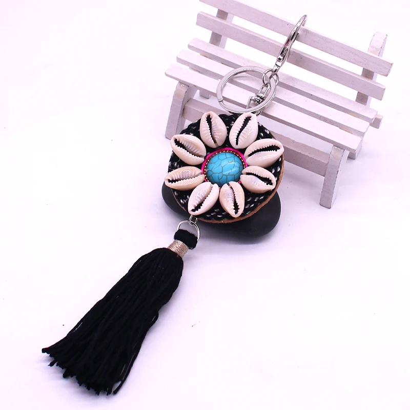 Boemski Stil Ročno Keychain Moda Lupini Cvet Usnje Tassel Žensk Srčkan Torba za Pribor Keychain Vrečko Sponke Nakit