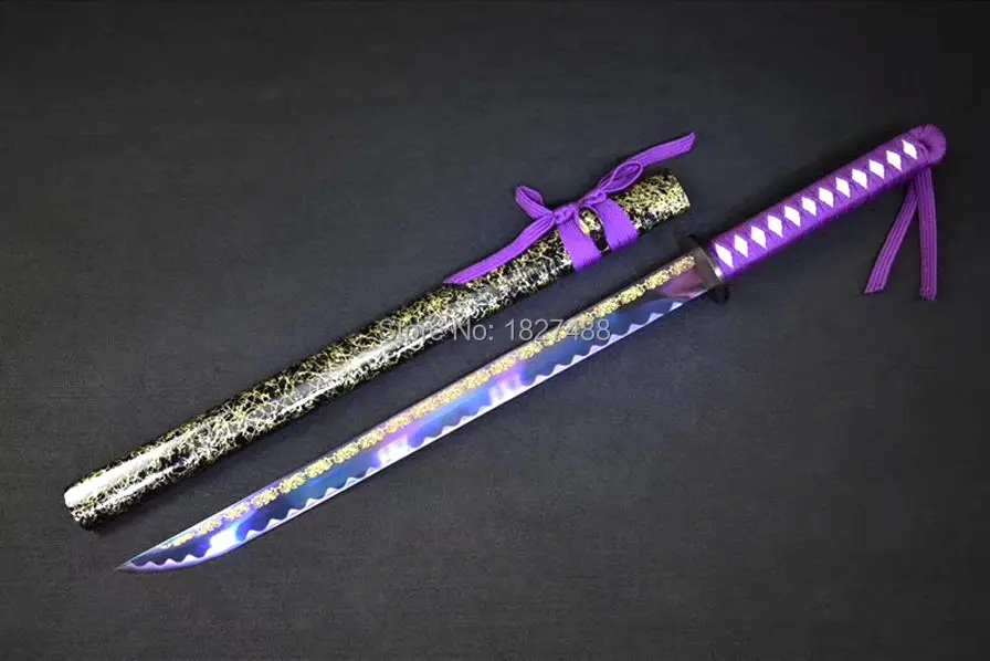 Boj Pripravljen T1095 Jekla Oster Japonski Samuraji Meč Katana Vijolično Rezilo Polno Tang Ročno Lepo, Dobro Darilo