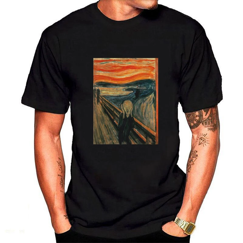 Bombaž Edward Munch Kričati Človek Natisnjeni Moški Majica s kratkimi rokavi Kul Moda za Moške Tshirt Priložnostne Harajuku Ulične Estetska Oblačila