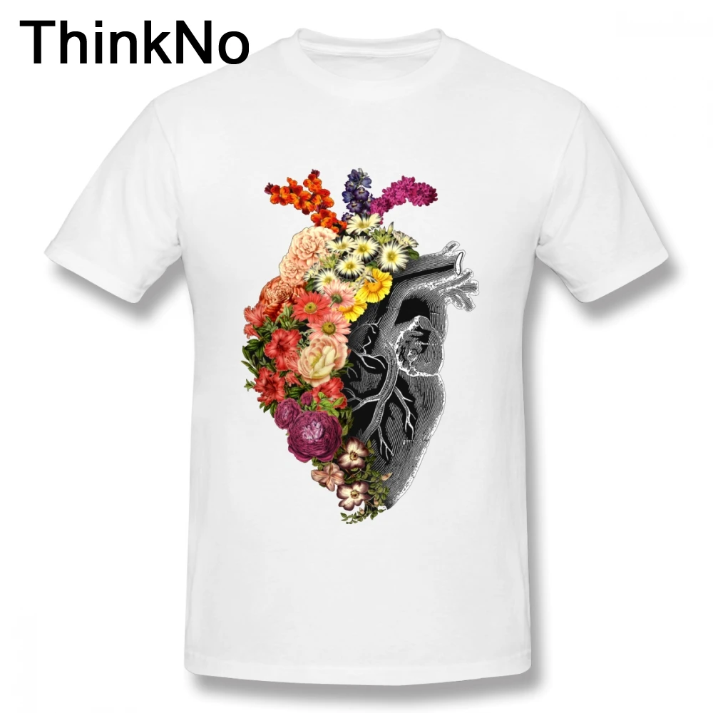 Bombaž majica Za Moške Cvet Srce Pomlad T Shirt O-vrat Tee Plus szie Vroče prodaje Nov Prihod Tees