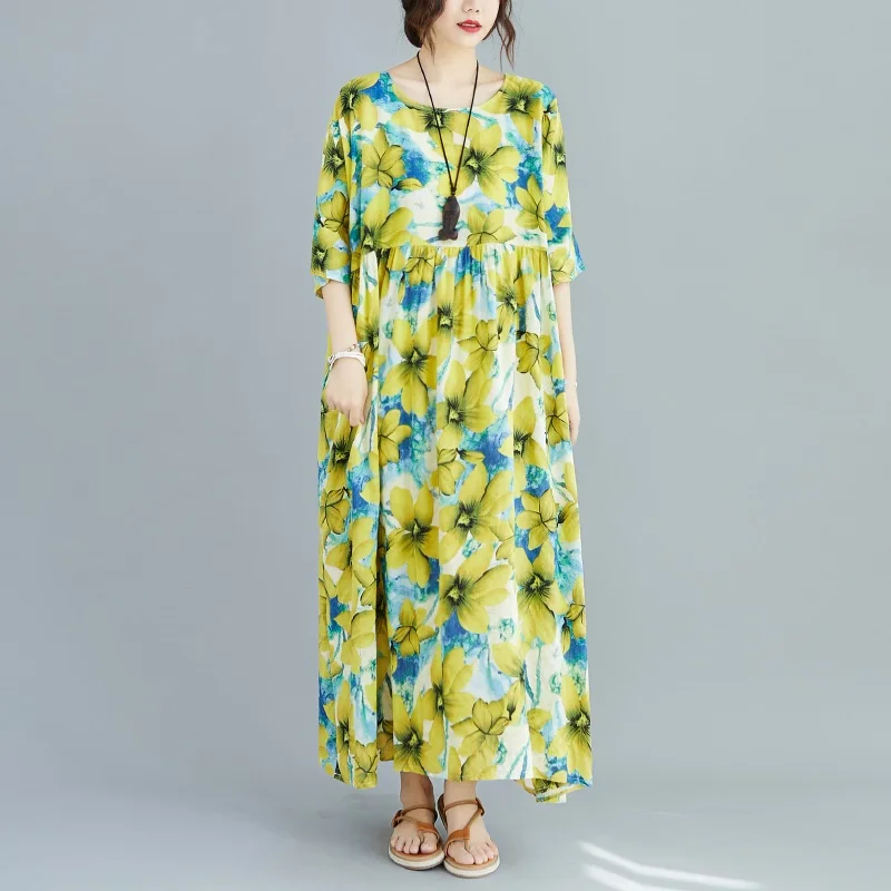 Bombaž perilo plus velikost letnik cvetlični ženske priložnostne svoboden dolgo poletje, sonce obleka elegantna oblačila 2021 ženske obleke sundress
