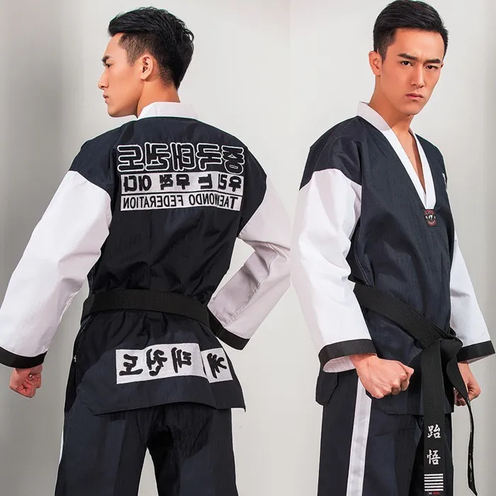 Borilne veščine TKD Tae Kwon to Koreja Proti-vrat Odraslih Taekwondo Dobok za Poomsae in Usposabljanje,WTF Enotna,160-190 cm črna+rdeča