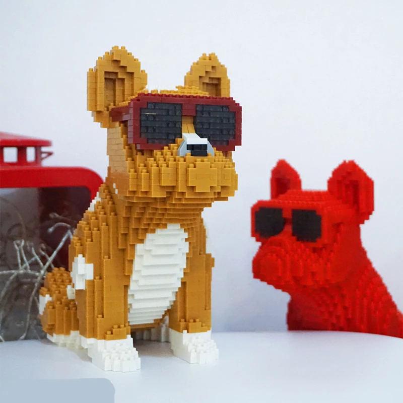 Boyu Očala Buldog Opazila Pes Rdeče Živali, Hišne živali, 3D Model DIY Mini Diamond Bloki, Opeke Stavbe Igrača za Otroke, št Polje