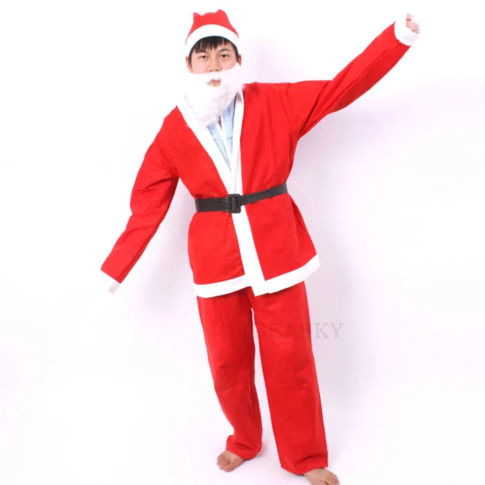 Božič božiček kostum za moške, ženske odraslih Fancy Cosplay Kostume Stranka rdečo Obleko, Plašč, Hlače Brado Pas Klobuk Nastavite Plus Velikost
