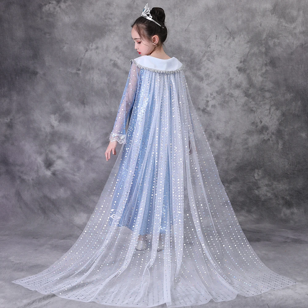 Božič Dekleta Elsa Obleko Squins Bleščice Elegantne Obleke za Otroke Večerno Obleko Dolgimi Repi Obleke Snow Queen Kostum za noč Čarovnic