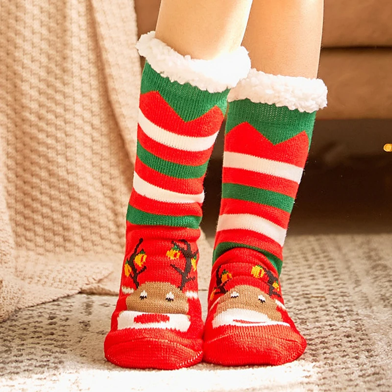 Božič dekleta Risank Anime copate Pozimi toplo plišastih Fox elk tla nogavice za ženske sladko Zaprtih prostorih doma starš-otrok čevlji