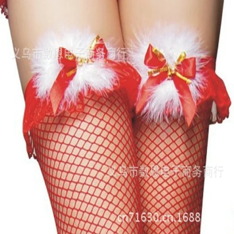 Božič lok ribe neto nogavice stegno visoke nogavice seksi žensk kolena, visoko naselitve