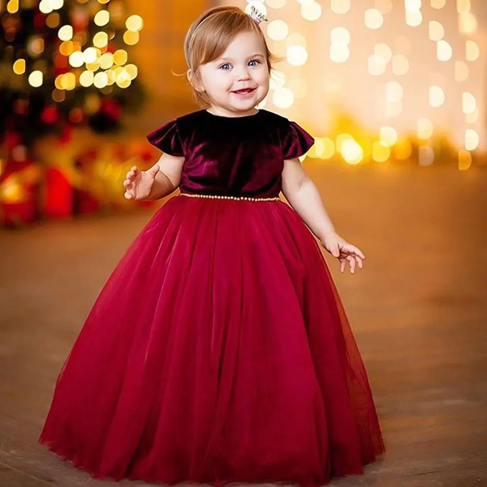 Božič Novorojenčka Malčka Otrok Baby Dekle, Princesa Obleko Žamet Mozaik Tutu Žogo Obleke Formalno Pageant Stranke Obleke Božič Oblačila