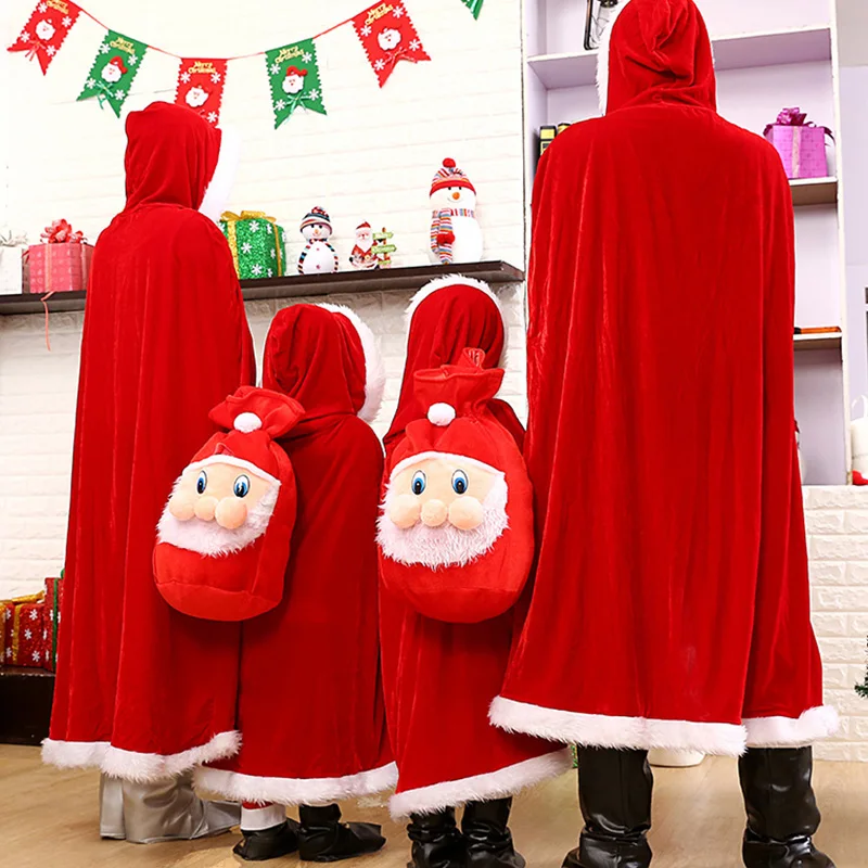 Božič oblačila Mama & hči Hooded Ogrinjala Stranka, Cosplay Kostume Ženske Santa Claus Hooded Plašč Cape Božič Otrok Haljo Ponči