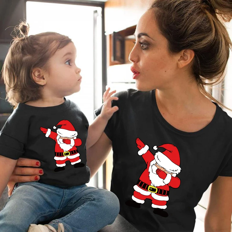 Božič Santa Claus Družino ujemanje t srajce Bombaž oblačila darilo mama in baby dekle fantje oblačila, mati in hči obleko