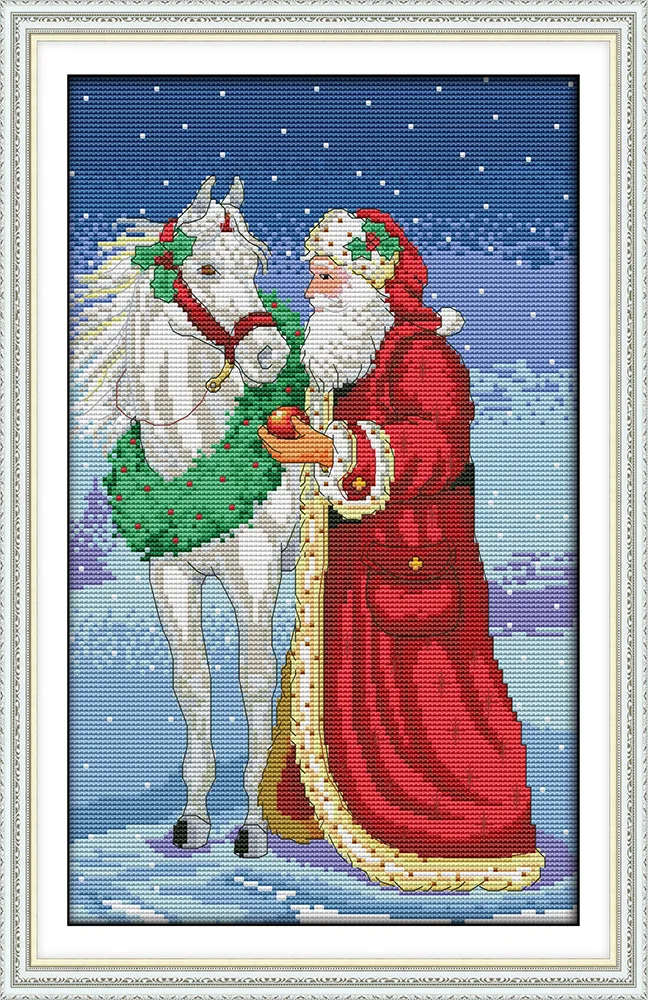 Božič stari človek in konj navzkrižno šiv kit x mas 14ct 11ct count tiskanja platno šivi vezenje DIY ročno needlework