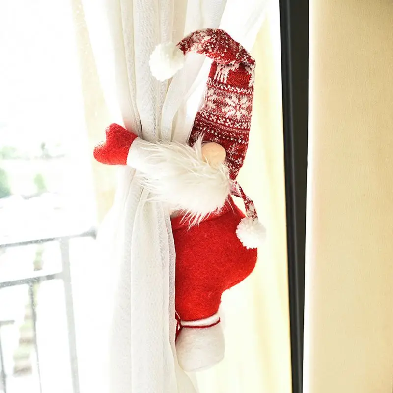 Božič Švedski Santa Gnome Lutka Okna Zavese Sponke Tieback Imetnik Dekoracijo Doma Spalnica Ornament