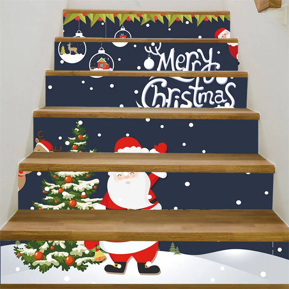 Božično Dekoracijo Stopnicah Nalepke Samostojno Držijo Stopnišče Zidana Stopnice Nalepko Kamin Santa Claus Ozadja Za Božič Doma Dekor