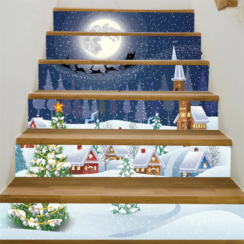 Božično Dekoracijo Stopnicah Nalepke Samostojno Držijo Stopnišče Zidana Stopnice Nalepko Kamin Santa Claus Ozadja Za Božič Doma Dekor