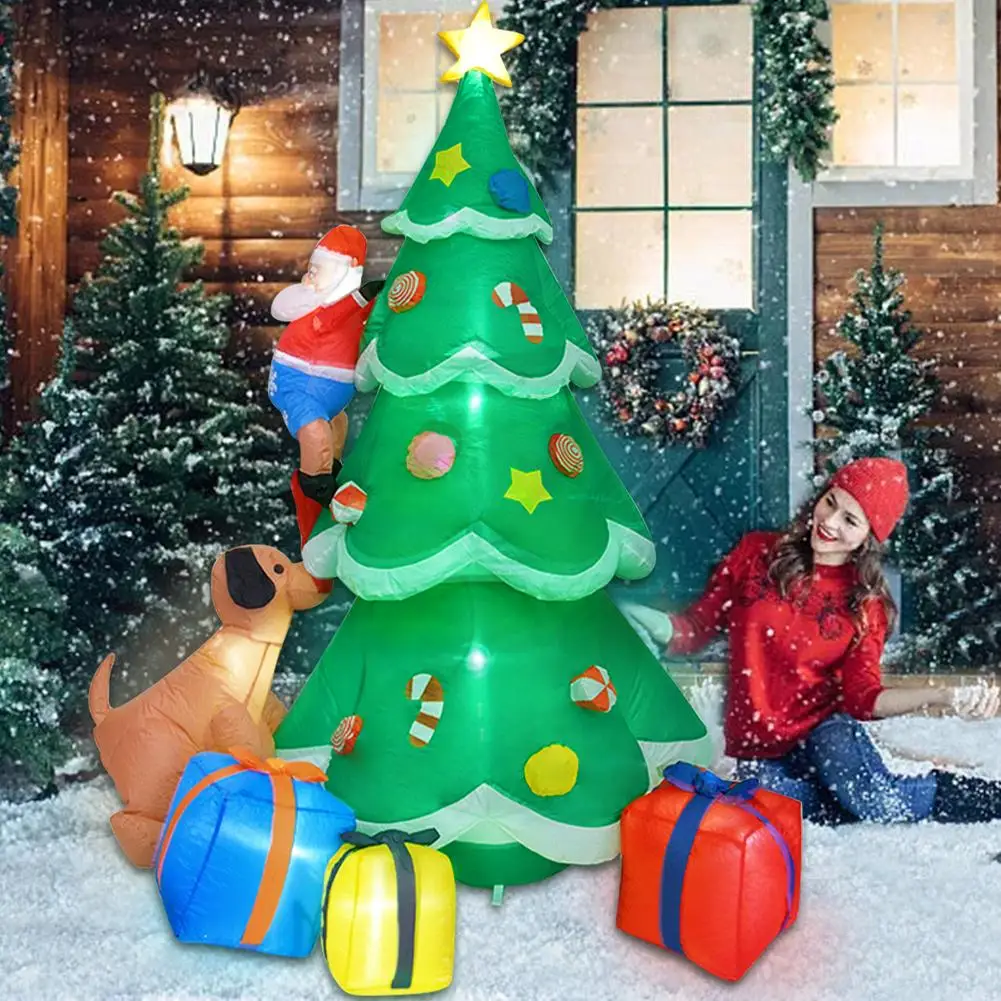 Božično Drevo Napihljiva Lutka Santa Claus Kuža Dekoracijo s Svetla LED Luči Počitnice stranka dekoracijo
