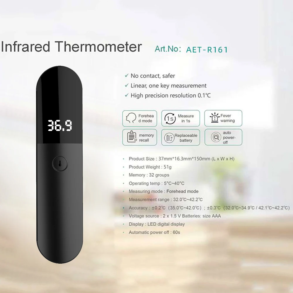 Brez Kontaktni termometer Gospodinjski Ir Čelo Termometer Digitalni Lcd Merjenja Telesa Z alarmom angleški Japonska Različica