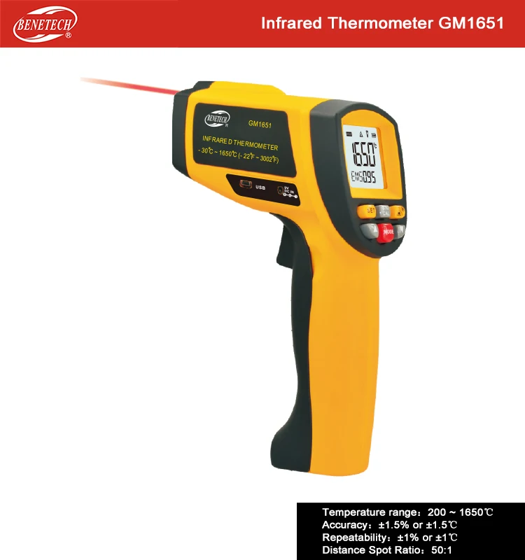 Brezkontaktno Laserski ročni Industrijski 50:1 GM1651 IR Ir Digitalni Termometer -30~1650 Stopinj