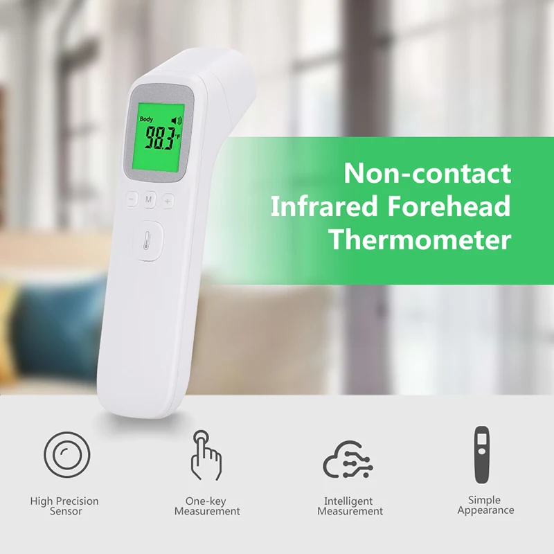 Brezkontaktno termometro Ir IR temperatura temperatura Digitalni merilnik temperature pištolo LCD-Zaslon termometro, zvišana telesna temperatura Alarm
