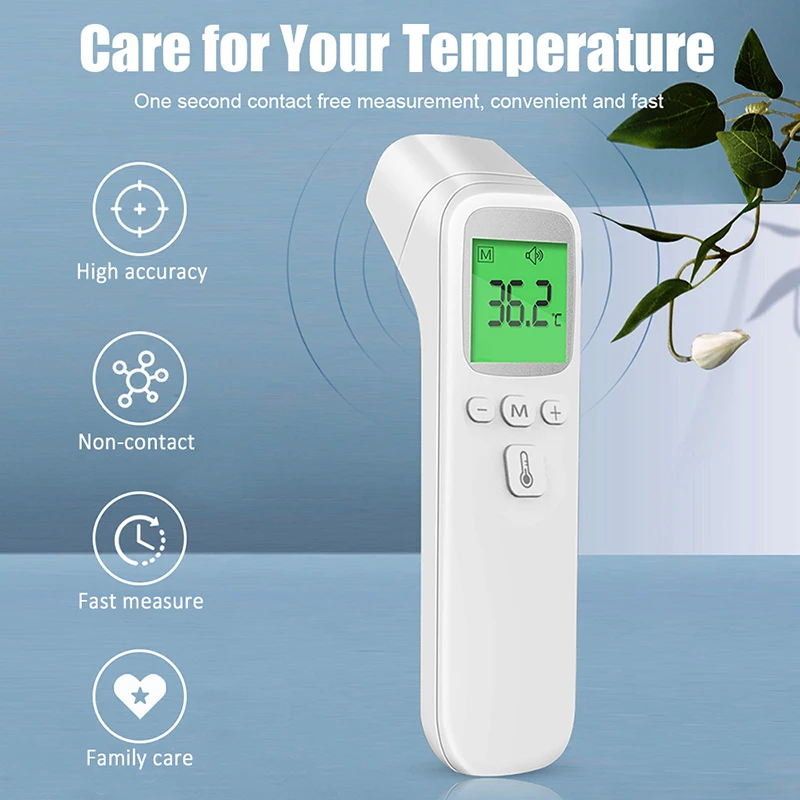 Brezkontaktno termometro Ir IR temperatura temperatura Digitalni merilnik temperature pištolo LCD-Zaslon termometro, zvišana telesna temperatura Alarm