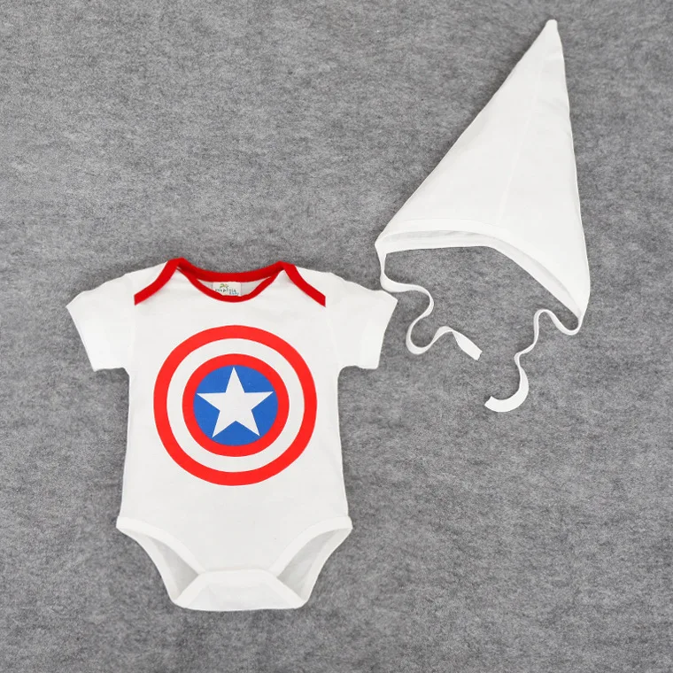 Brezplačna Dostava Baby Boy Bombaž Igralne Obleke Bele Kapetan Junak Kostum Zvezdnik Otroci Oblačila Dva Kosa Tricorne Klobuk Jumpsuits