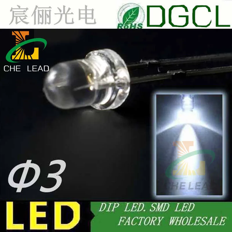 Brezplačna dostava Beli 3MM Krog LED 6000-7000K LED diode 3.0-3.5 Proti dip led