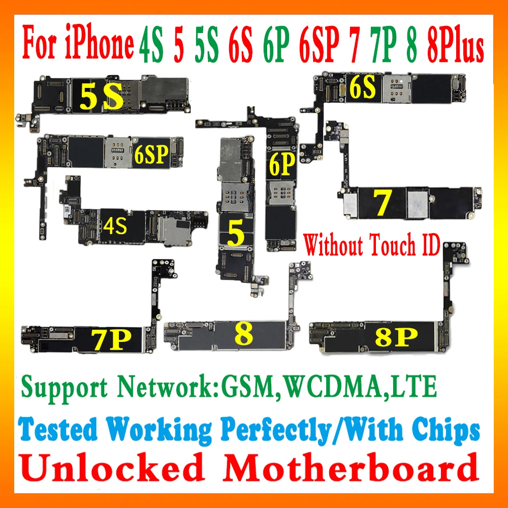 Brezplačna dostava Original za iphone 6s 7 8 Plus 4S 5S Motherboard Odklenjen za iphone 7 8 6 Plus 6s Plus Logiko odbor s Čipi