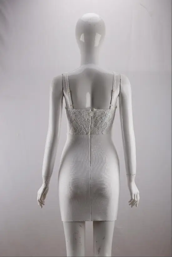 Brezplačna Dostava Poletje Moda Seksi V Neck Trak Bele Čipke Povoj Obleko 2021 Oblikovalec Eleganten Večer Stranka Obleko Vestido