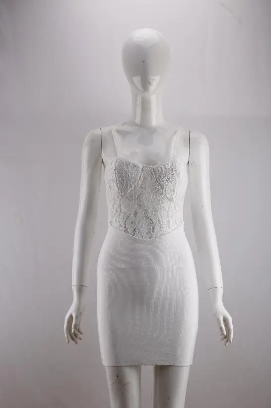 Brezplačna Dostava Poletje Moda Seksi V Neck Trak Bele Čipke Povoj Obleko 2021 Oblikovalec Eleganten Večer Stranka Obleko Vestido
