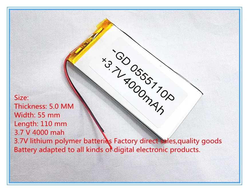 Brezplačna dostava za 3,7 V litij-polimer baterija 4000 mah veliko zmogljivosti PDA tablični RAČUNALNIK MID 5055110
